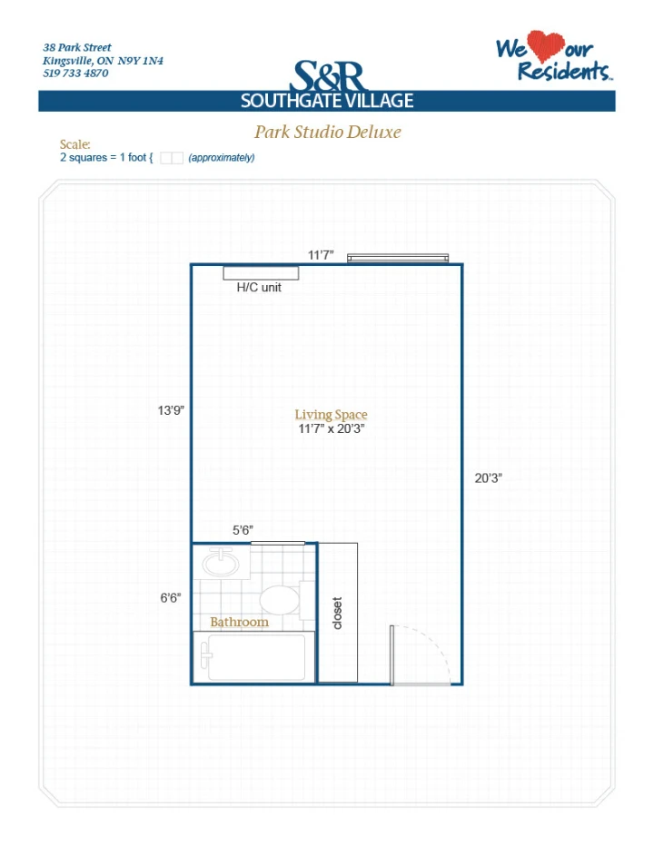 S&R Seniors Living Floor Plans Southgate Village - Park Studio Deluxe